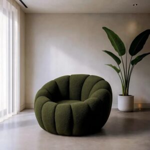 615440 Sillón de diseño moderno tapizado verde oscuro con costuras forma flor
