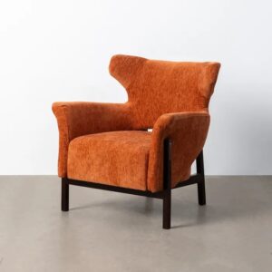 615444 Sillón butaca con reposabrazos diseño moderno tapizado melocotón y patas madera negro
