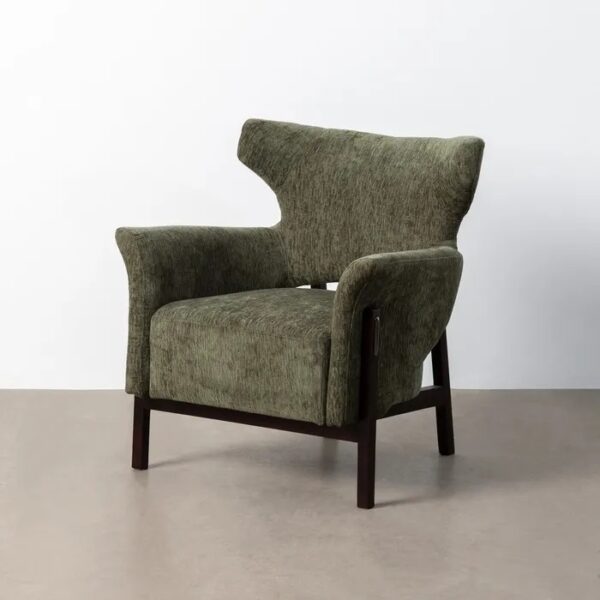 615445 Sillón butaca con reposabrazos diseño moderno tapizado verde y patas madera negro