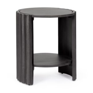 0747219 Mesita de noche diseño rústico Ø43 madera de mango negro laterales ranurados