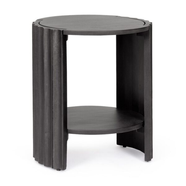 0747219 Mesita de noche diseño rústico Ø43 madera de mango negro laterales ranurados