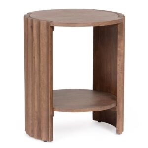 0747229 Mesita de noche diseño rústico Ø43 madera de mango laterales ranurados