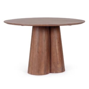 0747464 Mesa de comedor redonda de diseño moderno NASSOR TOBACCO 120 madera de mango