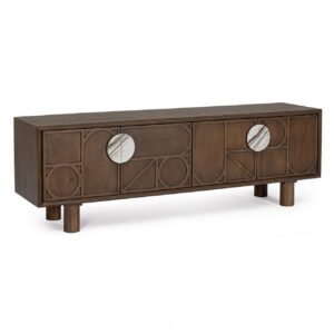 0747471 Mueble de televisión diseño moderno HEMMING 170 madera de acacia y tiradores de mármol