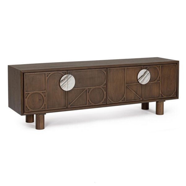 0747471 Mueble de televisión diseño moderno HEMMING 170 madera de acacia y tiradores de mármol