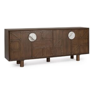 0747473 Aparador de diseño moderno HEMMING 200 madera de acacia y tiradores de mármol