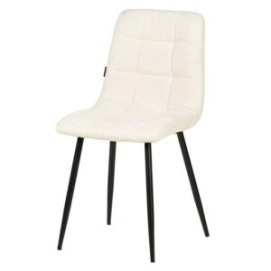 498001 Silla de diseño moderno tapizado beige costuras cuadrícula y patas metal negro