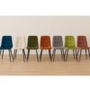 498001 Silla de diseño moderno tapizado beige costuras cuadrícula y patas metal negro