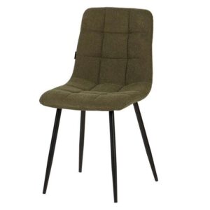 498002 Silla de diseño moderno tapizado verde costuras cuadrícula y patas metal negro