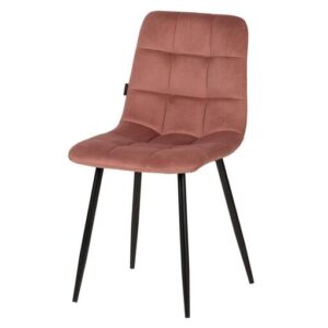 498007 Silla de diseño moderno terciopelo rosa costuras cuadrícula y patas metal negro