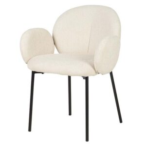 498009 Silla con reposabrazos de diseño moderno tapizado beige y patas metal negro