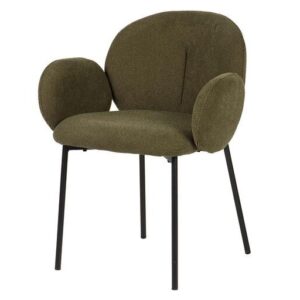 498010 Silla con reposabrazos de diseño moderno tapizado verde y patas metal negro