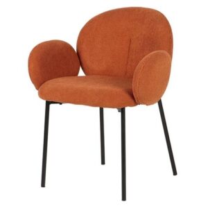 498012 Silla con reposabrazos de diseño moderno tapizado naranja y patas metal negro