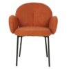 498012 Silla con reposabrazos de diseño moderno tapizado naranja y patas metal negro