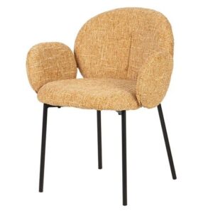 498013 Silla con reposabrazos de diseño moderno tapizado amarillo y patas metal negro