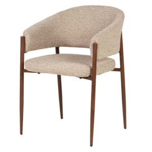 498015 Silla con reposabrazos de diseño moderno tapizado marrón y patas metal acabado madera