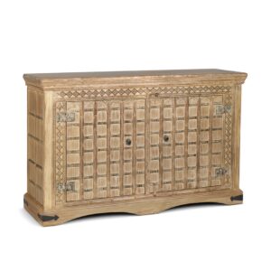 6050201 Baúl de diseño étnico 140 madera de acacia con tallas y hierro