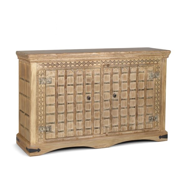 6050201 Baúl de diseño étnico 140 madera de acacia con tallas y hierro