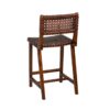 614010 Taburete alto de diseño vintage MANHATTAN madera de teka y piel marrón