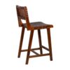 614010 Taburete alto de diseño vintage MANHATTAN madera de teka y piel marrón
