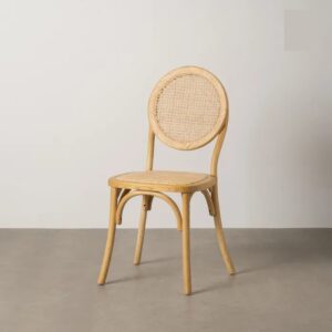 614568 Silla de diseño vintage madera y ratán acabado natural