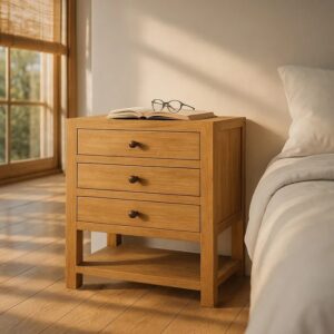 614620 Mesita de noche diseño rústico oriental 60 madera mindi natural