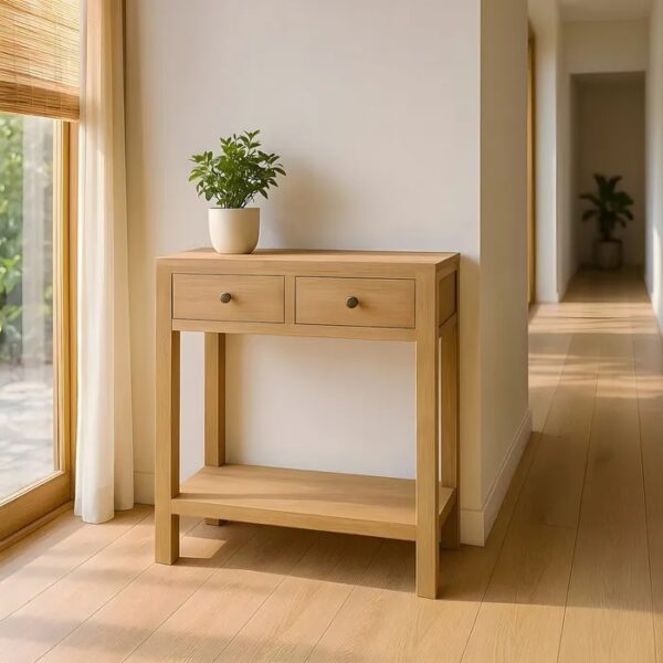 614621 Consola de diseño rústico oriental 70 madera mindi natural