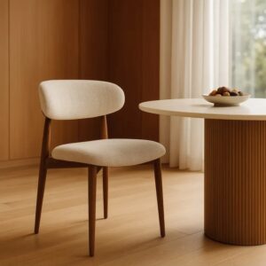 614625 Silla de diseño moderno acero acabado madera y tapizado beige