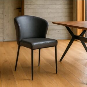 615212 Silla de diseño moderno industrial tapizado símil piel gris y patas hierro negro