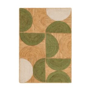 615346 Alfombra de diseño rústico 160x230 yute natural y verde