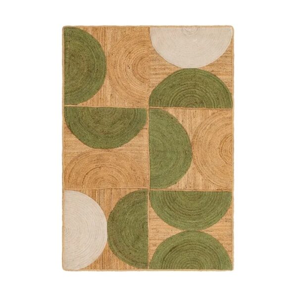 615346 Alfombra de diseño rústico 160x230 yute natural y verde
