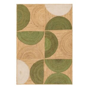 615347 Alfombra de diseño rústico 200x290 yute natural y verde