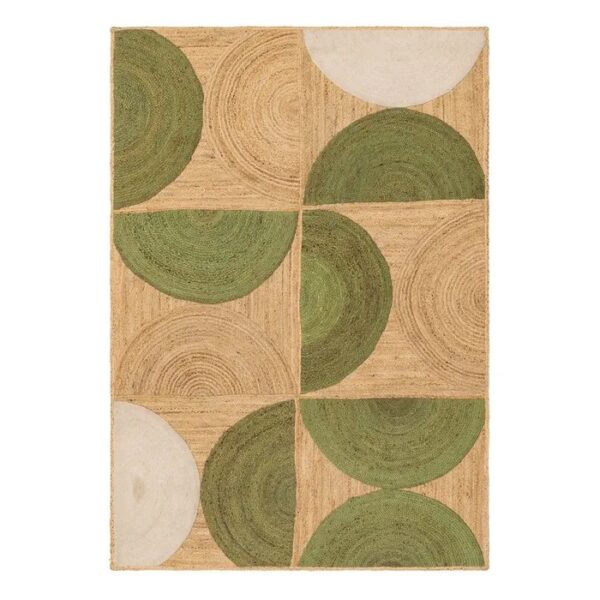615347 Alfombra de diseño rústico 200x290 yute natural y verde