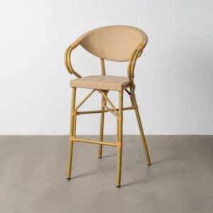 615365 Taburete alto de diseño moderno textileno beige y aluminio acabado madera