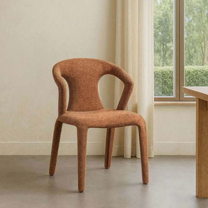 615369 Silla de diseño moderno con tapizado total en tela marrón