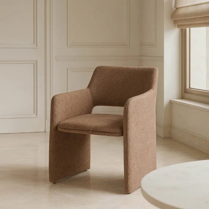 615375 Silla con reposabrazos diseño moderno tapizado total marrón con patrón de espiga