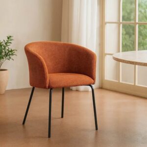615380 Silla con reposabrazos diseño moderno tapizado calabaza y patas metal negro