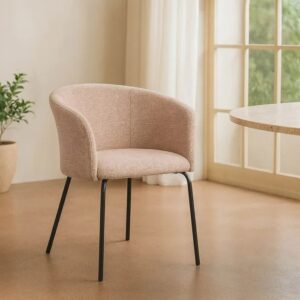 615381 Silla con reposabrazos diseño moderno tapizado rosa y patas metal negro