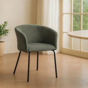 615382 Silla con reposabrazos diseño moderno tapizado verde y patas metal negro
