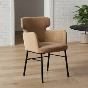 615384 Silla con reposabrazos diseño moderno tapizado beige y patas metal negro