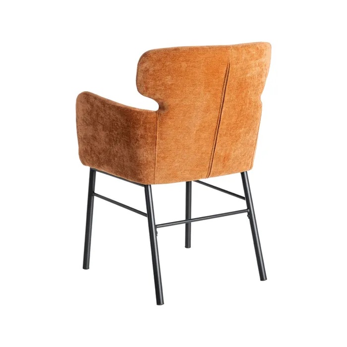 615385 Silla con reposabrazos de diseño moderno tapizado terracota y patas metal negro