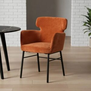 615385 Silla con reposabrazos diseño moderno tapizado terracota y patas metal negro