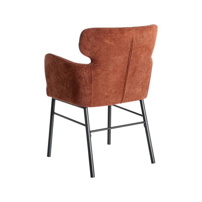 615386 Silla con reposabrazos de diseño moderno tapizado burdeos y patas metal negro