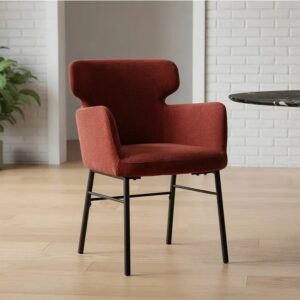 615386 Silla con reposabrazos diseño moderno tapizado burdeos y patas metal negro
