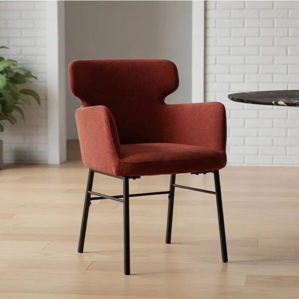 615386 Silla con reposabrazos diseño moderno tapizado burdeos y patas metal negro