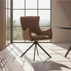 615387 Silla con reposabrazos diseño moderno tapizado beige y patas metal negro