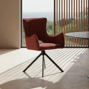 615388 Silla con reposabrazos diseño moderno tapizado rojo y patas metal negro
