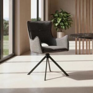 615389 Silla con reposabrazos diseño moderno tapizado gris y patas metal negro