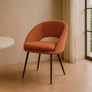 615396 Silla con reposabrazos diseño moderno tapizado calabaza y patas hierro negro