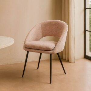 615397 Silla con reposabrazos diseño moderno tapizado rosa y patas hierro negro